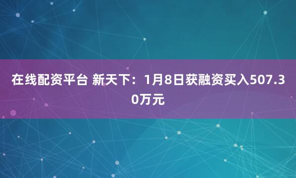 在线配资平台 新天下：1月8日获融资买入507.30万元