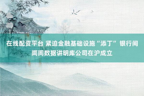 在线配资平台 紧迫金融基础设施“添丁” 银行间阛阓数据讲明库公司在沪成立
